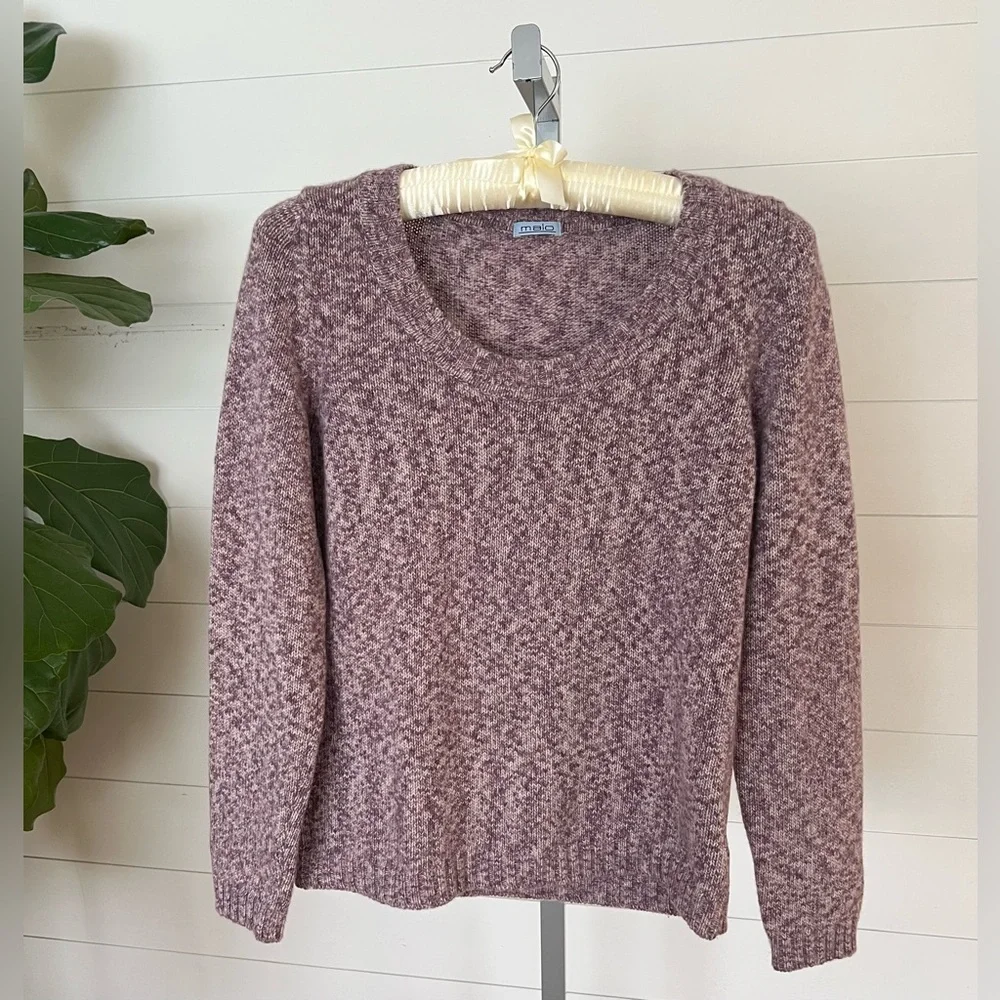 Malo 100 Percent Cashmere Plum Marled Knit Sweater Size Medium Made in Italy - Picture 6 of 7